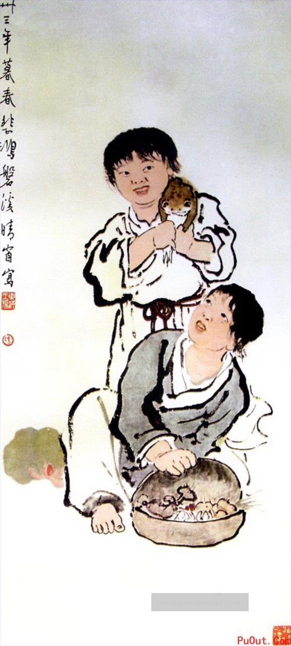 Xu Beihong Kinder alte China Tinte Ölgemälde